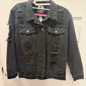 The Rockn Rev Black Distressed Denim Jacket Shredded Back Petite 8
